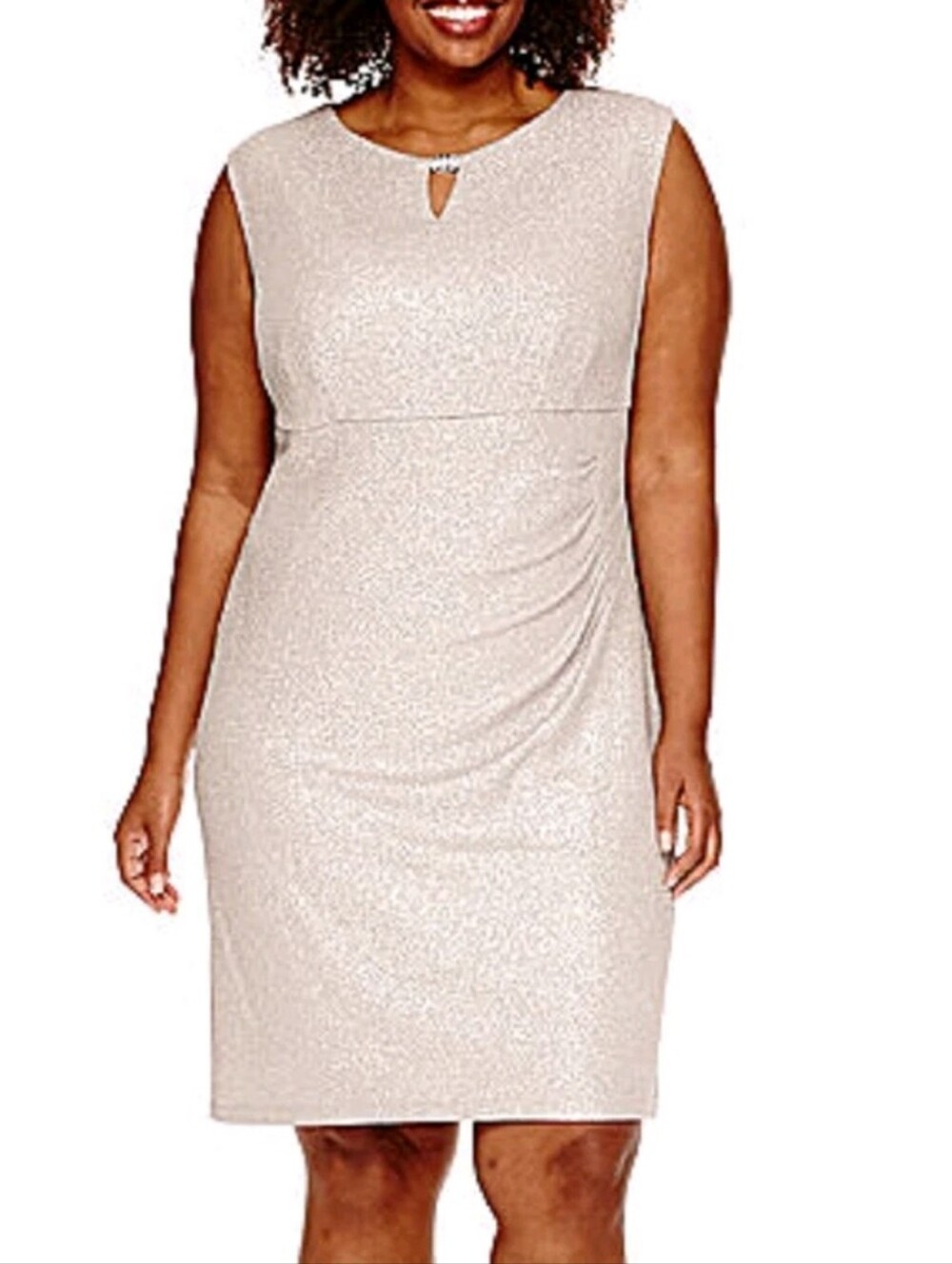 Scarlett Sleeveless Side-Ruched Metallic Dress Womens 14 Taupe Silver Rhinestone